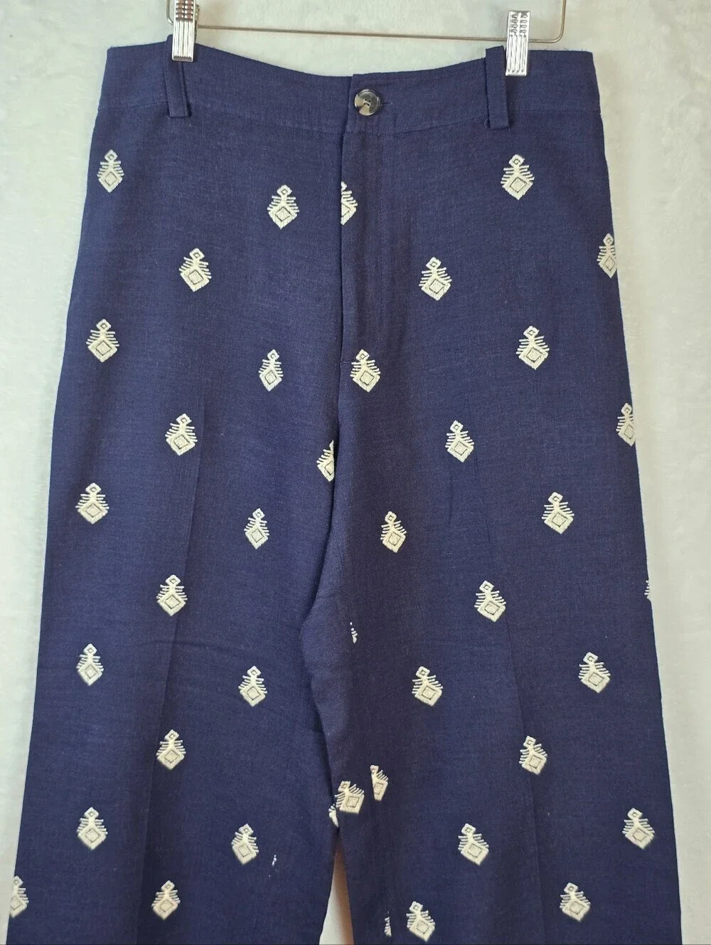 Zara High Waisted Embroidered Culottes Linen Blend Cropped Wide Leg Pants Sz.L